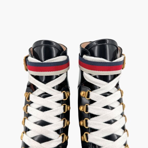 Gucci Sylvie Trip Black Leather Lace Up Combat Boots Size 36.5 US 6.5 Women's - Picture 5 of 15